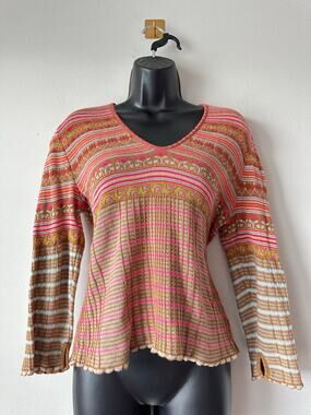Vintage Y2K Oilily Made in Italy Sweater Boho Folk Fair Isle Bell Sleeve M